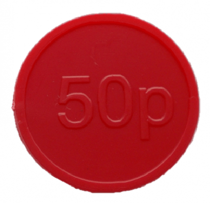 25mm Red Embossed 50p Currency Tokens