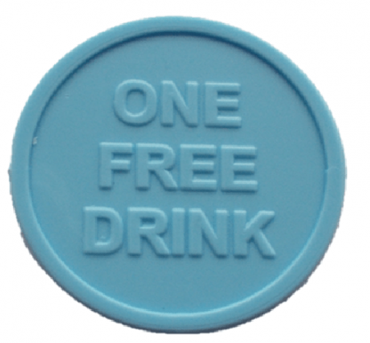25mm Yellow Embossed ONE FREE DRINK Tokens